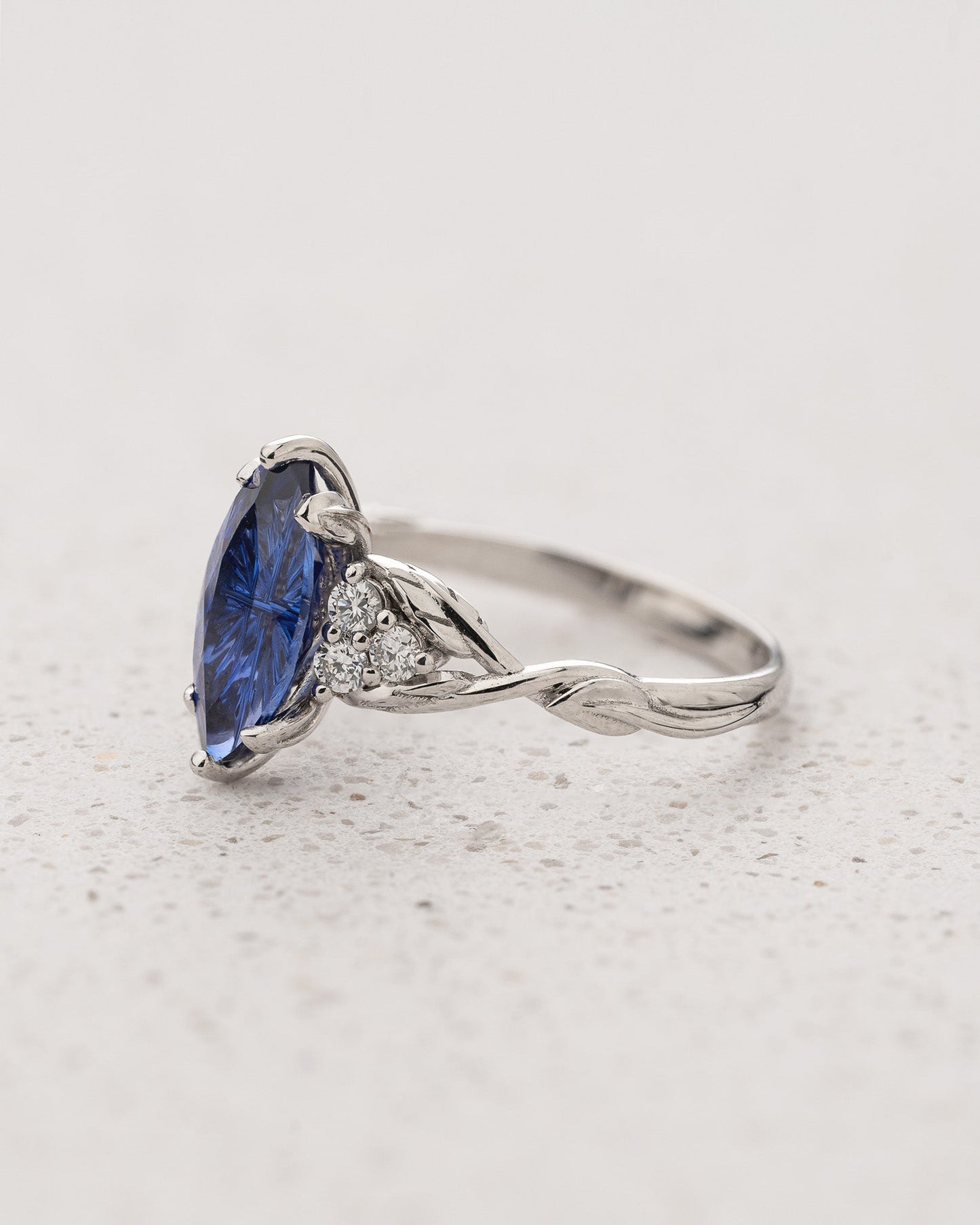 Timeless Engagement Ring with Marquise Fantasy-Cut Blue Sapphire / Gloria