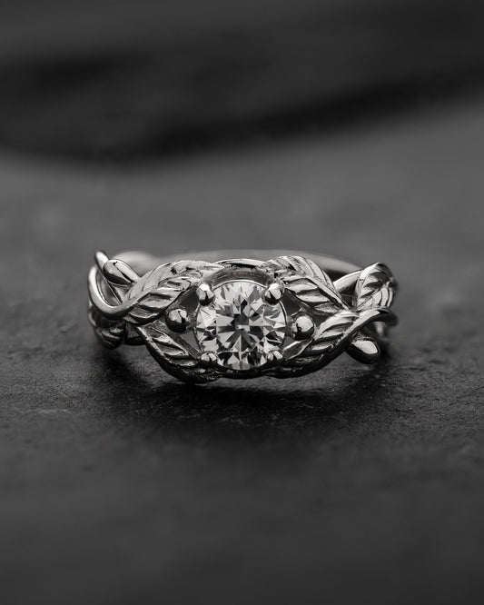 Leaf Engagement Ring with Round Diamond / Cornus