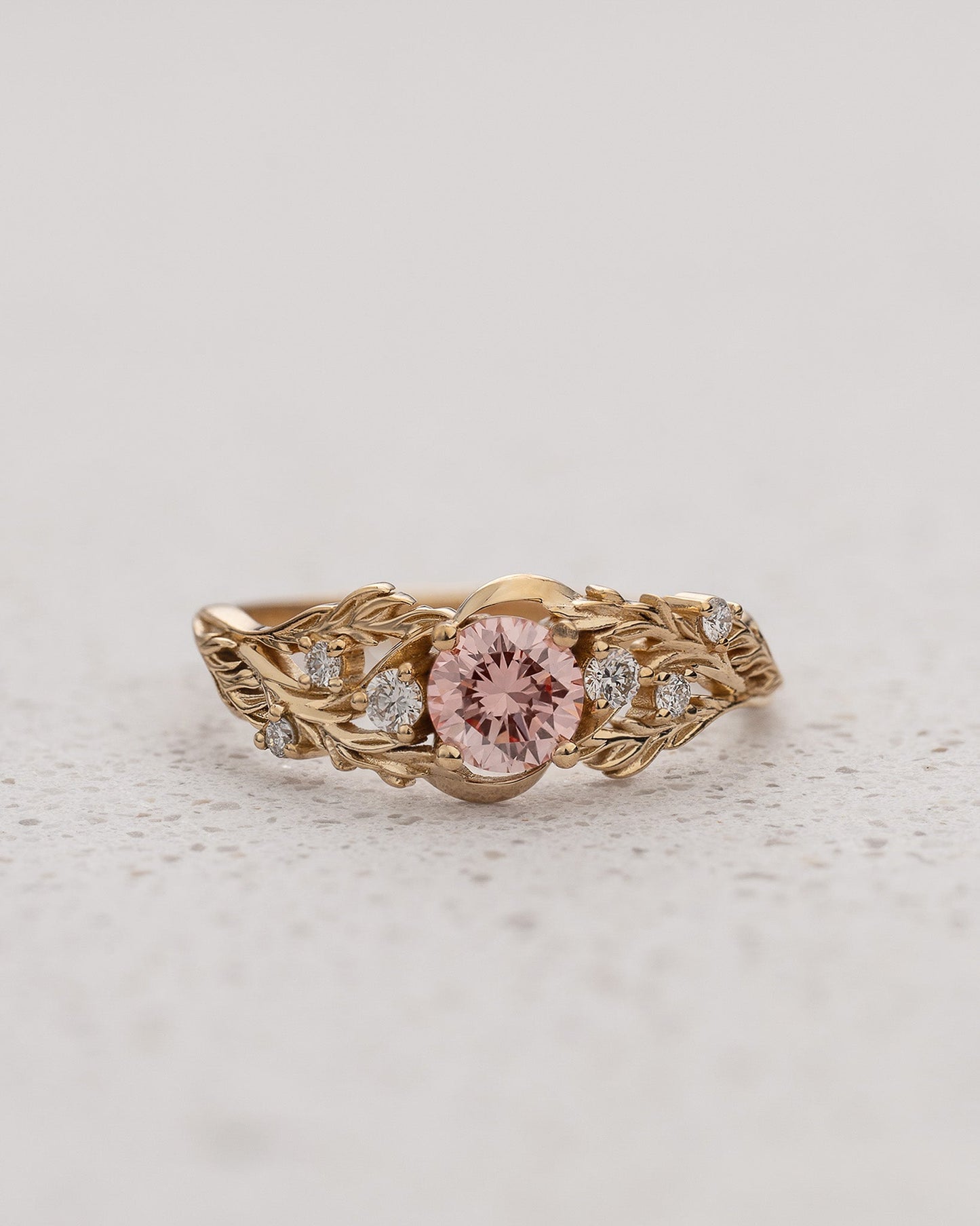 Forest Motif Engagement Ring with Round Pink Diamond / Japanese Maple