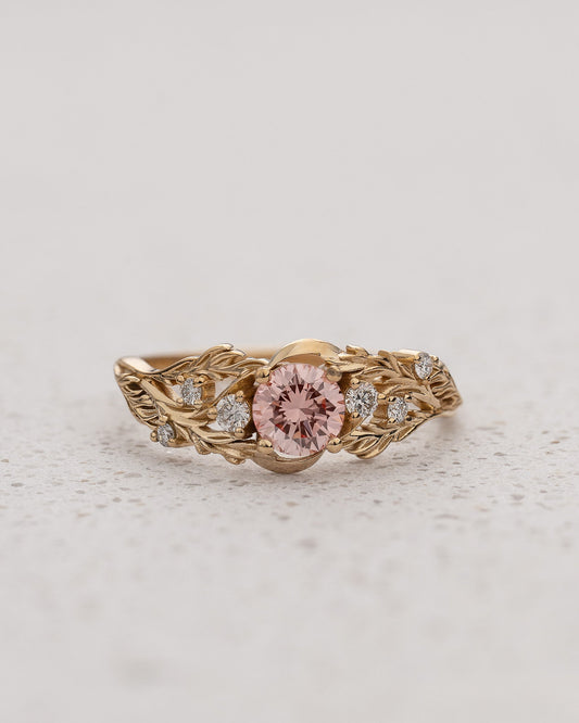 Forest Motif Engagement Ring with Round Pink Diamond / Japanese Maple