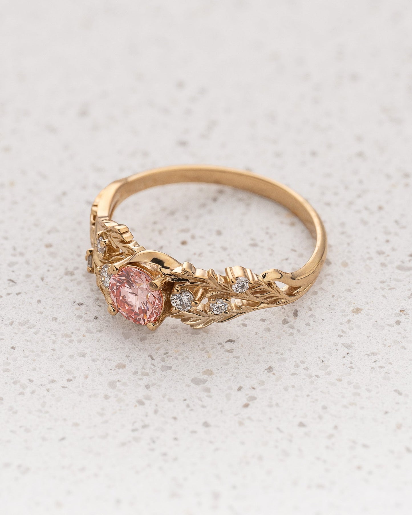 Forest Motif Engagement Ring with Round Pink Diamond / Japanese Maple