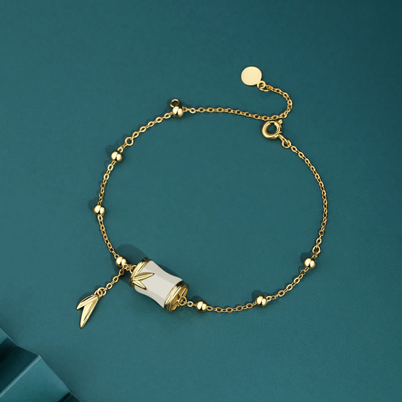 Fortune Jewel 925 Sterling Silver 22K Gold Hetian White Jade Bamboo Leaf Luck Necklace Pendant Bracelet