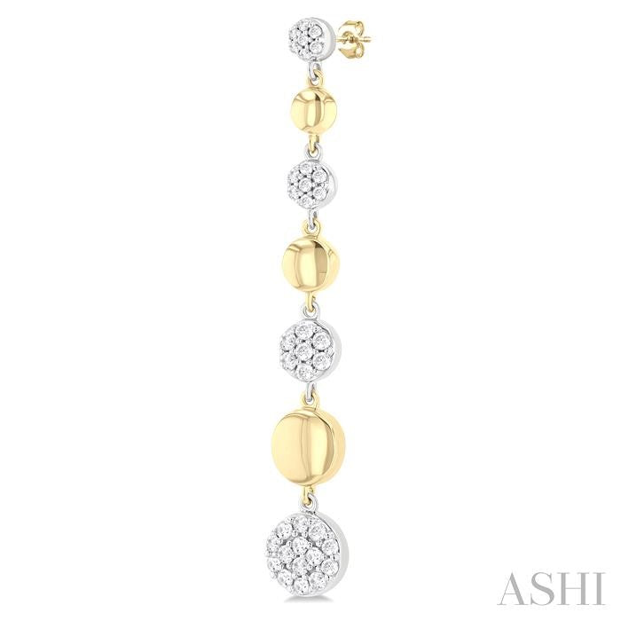 Puffed Round Shape Diamond Long Earrings