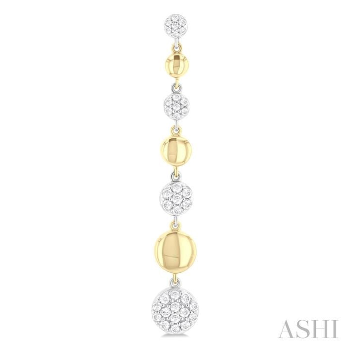 Puffed Round Shape Diamond Long Earrings