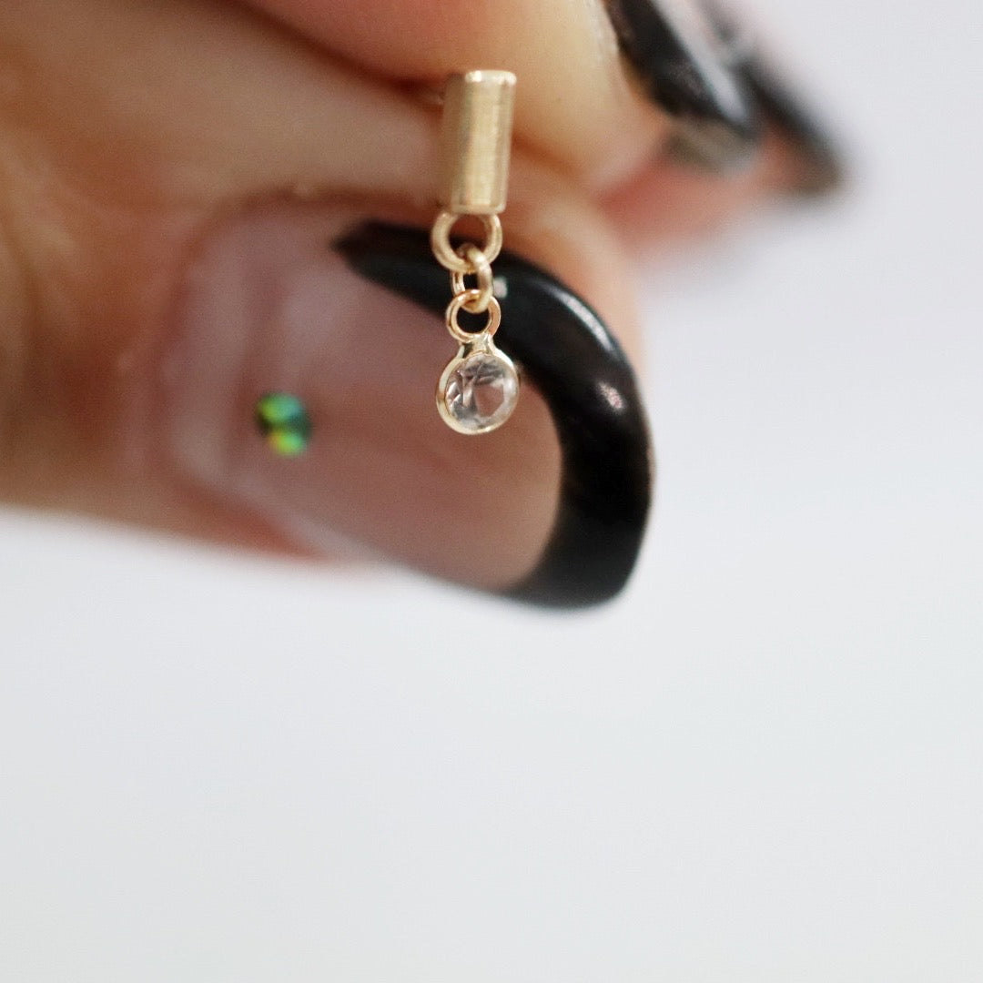 Gold Bar Stud Earring with White Topaz Gemstone Drop / SINGLE EARRING / Ready to Ship