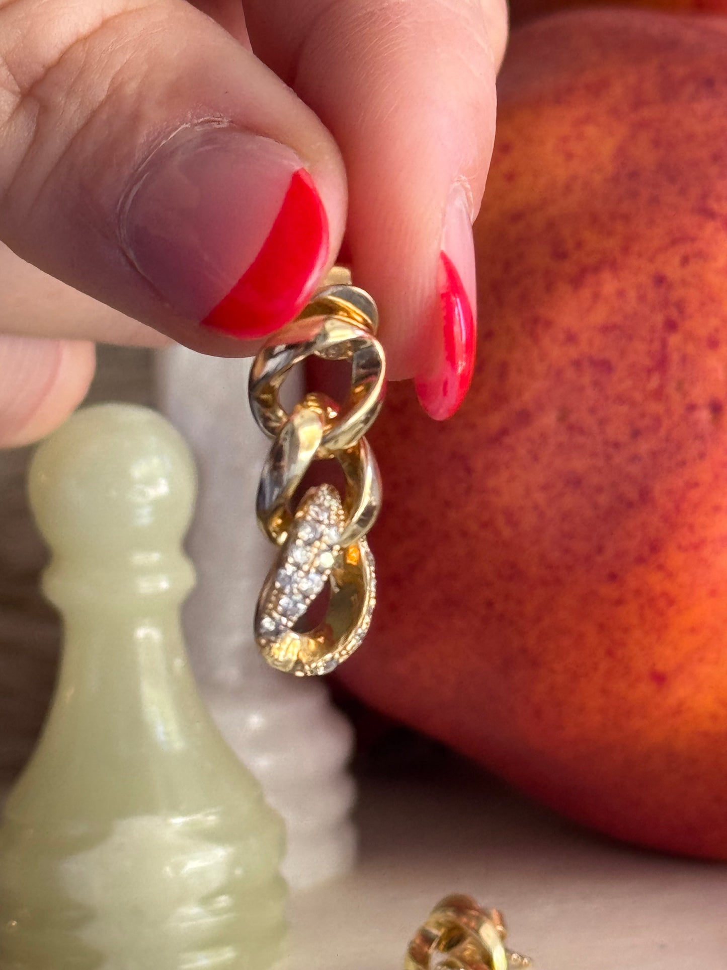 Estate 18k Yellow Gold & Diamond Curb Link Fancy Earrings