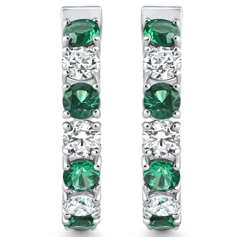 4 1/2Ct Emerald & Diamond Hoops White or Yellow Gold Lab Grown 1" Tall