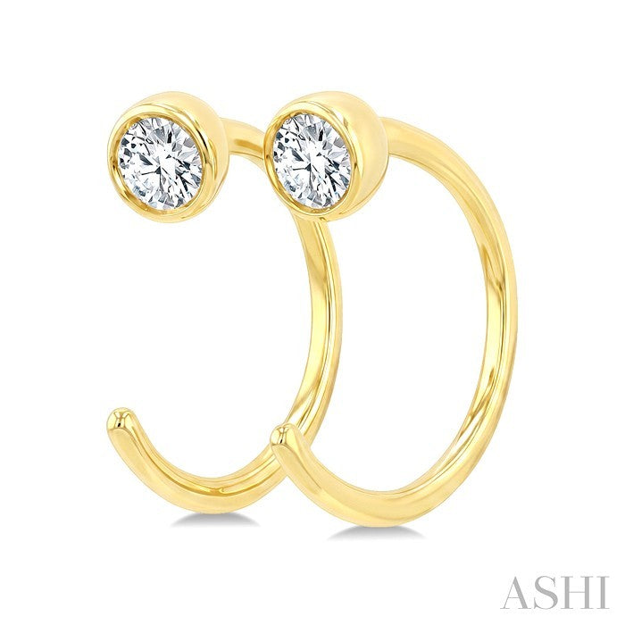 Round Bezel Set Petite Diamond Huggie Earrings