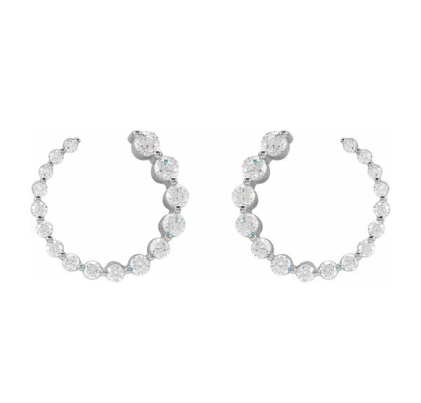 1Ct TW Lab Grown Graduated Diamond Circle Studs Earrings 14K White Gold 15mm