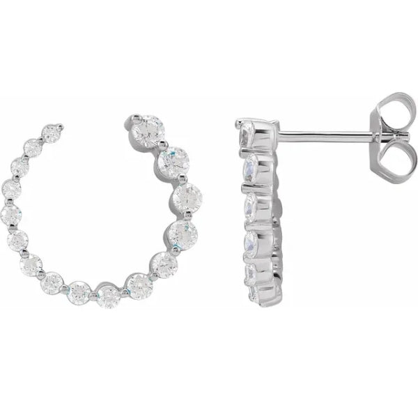 1Ct TW Lab Grown Graduated Diamond Circle Studs Earrings 14K White Gold 15mm