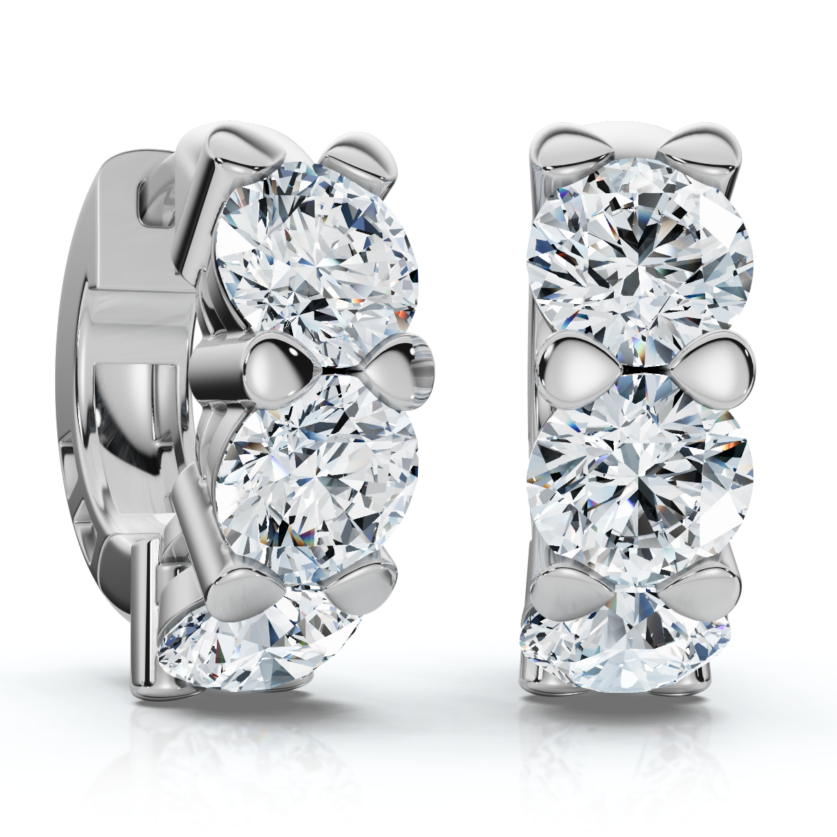3Ct Diamond Huggie Hoop Earrings 1/2" Tall Lab Grown Silver