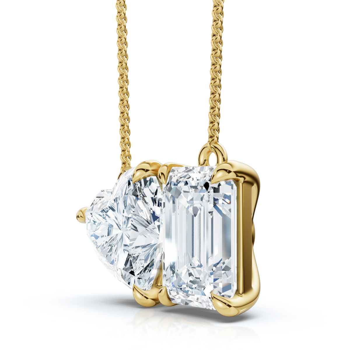 2Ct TW Toi et Moi Heart and Emerald Diamond Pendant 14k Gold 18" Chain Lab Grown