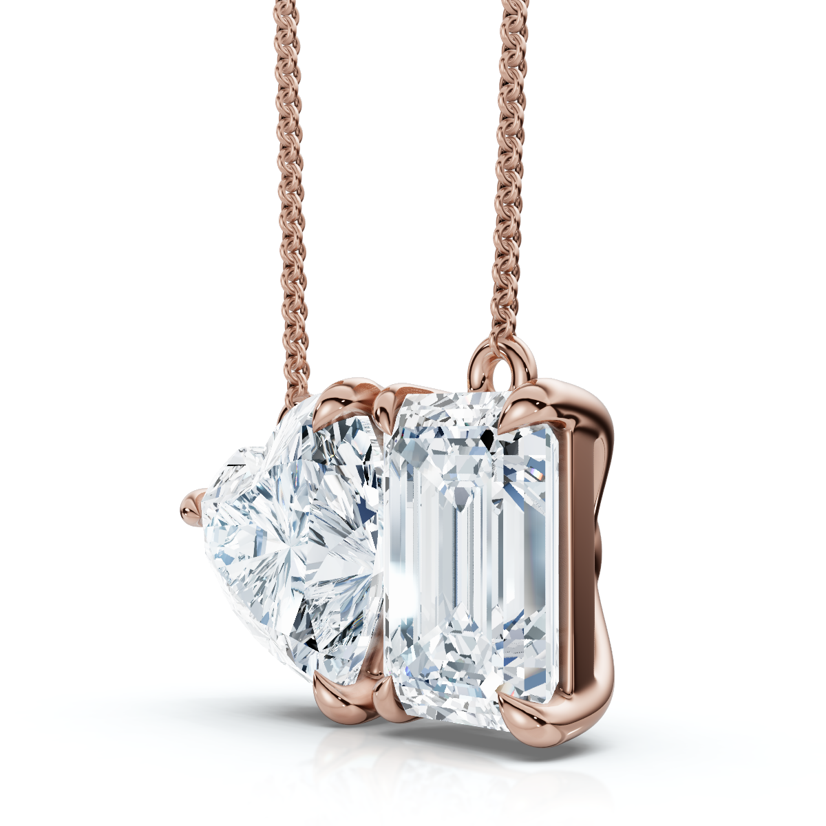 2Ct TW Toi et Moi Heart and Emerald Diamond Pendant 14k Gold 18" Chain Lab Grown