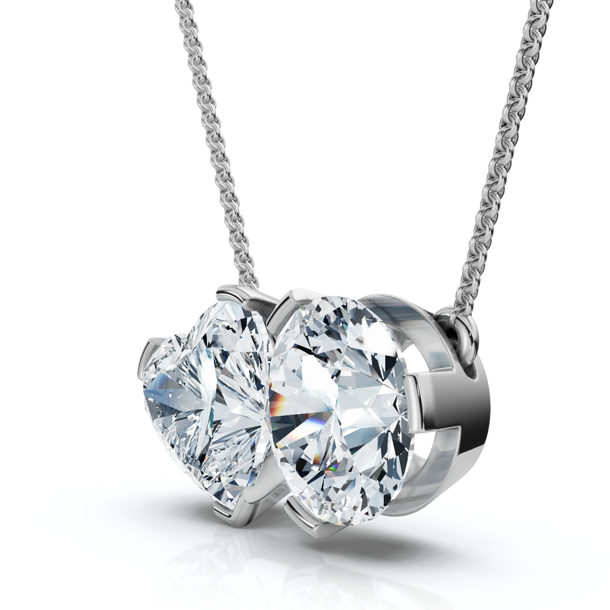 2Ct TW Toi et Moi Heart and Round Diamond Pendant 14k Gold 18" Chain Lab Grown