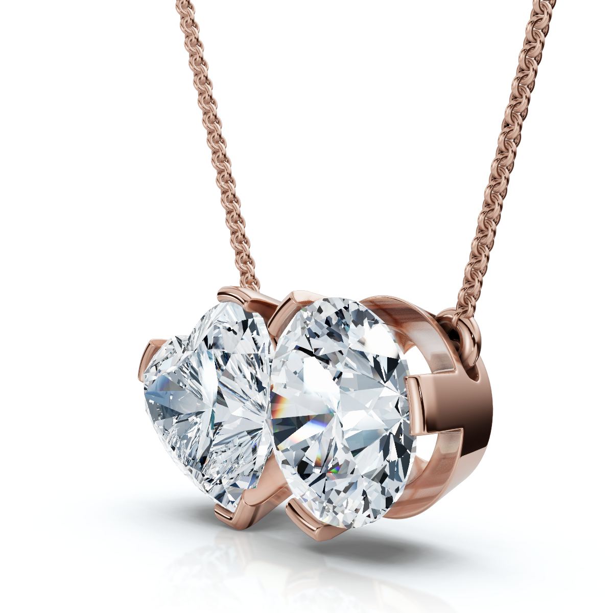 2Ct TW Toi et Moi Heart and Round Diamond Pendant 14k Gold 18" Chain Lab Grown
