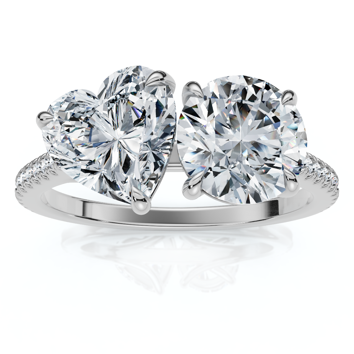 2 1/10Ct Toi et Moi Heart and Round Diamond Ring 14k Gold or Platinum Lab Grown