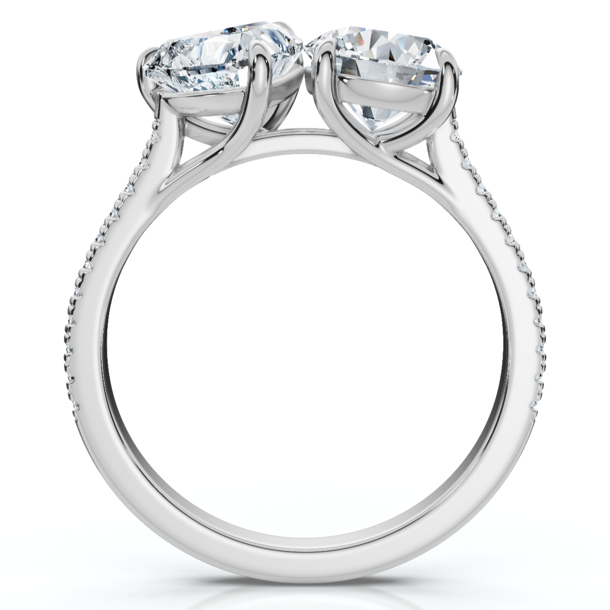 2 1/10Ct Toi et Moi Heart and Round Diamond Ring 14k Gold or Platinum Lab Grown