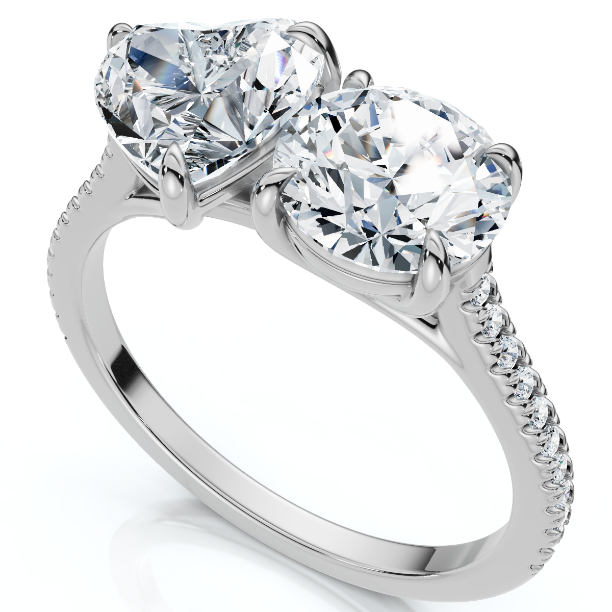 2 1/10Ct Toi et Moi Heart and Round Diamond Ring 14k Gold or Platinum Lab Grown