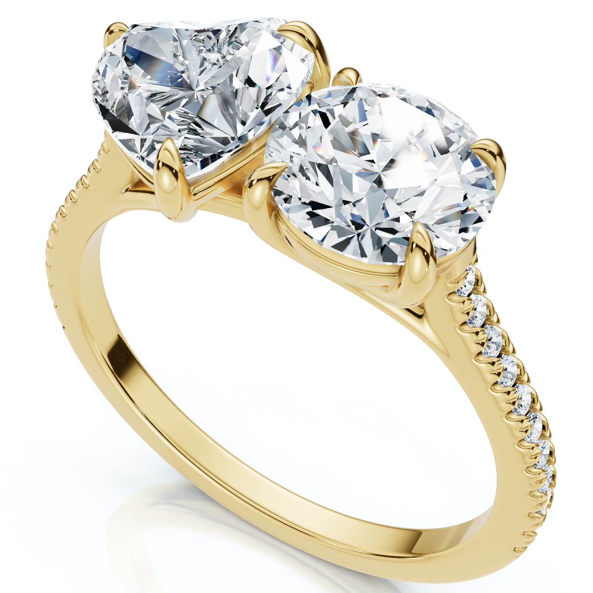 2 1/10Ct Toi et Moi Heart and Round Diamond Ring 14k Gold or Platinum Lab Grown