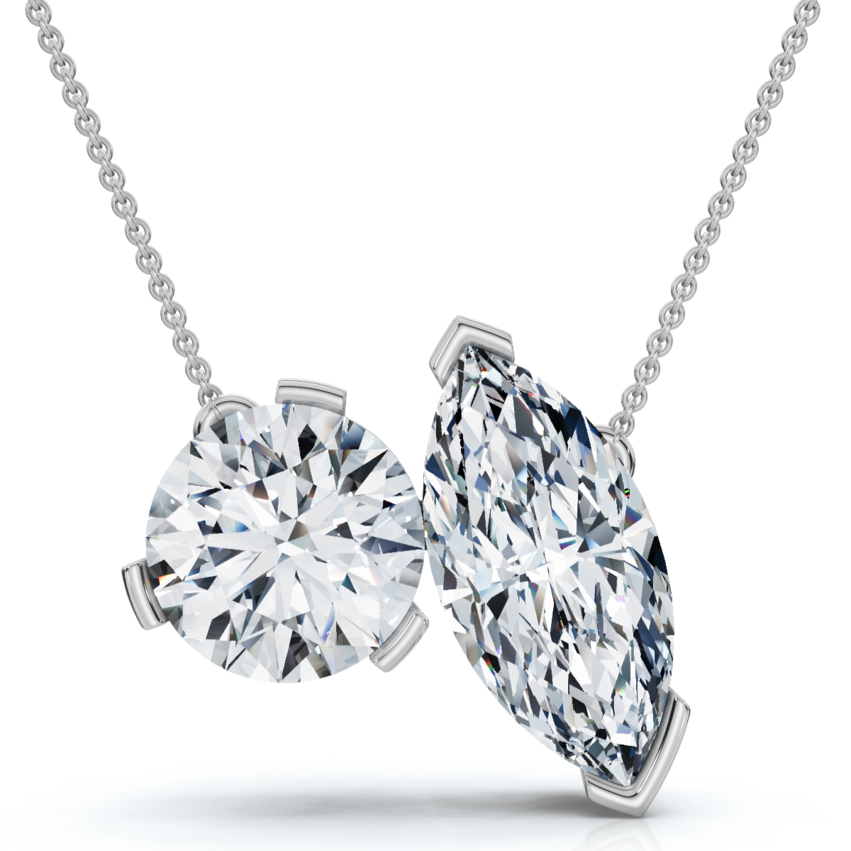2Ct Toi et Moi Marquise and Round Diamond Pendant 14k Gold 18" Chain Lab Grown