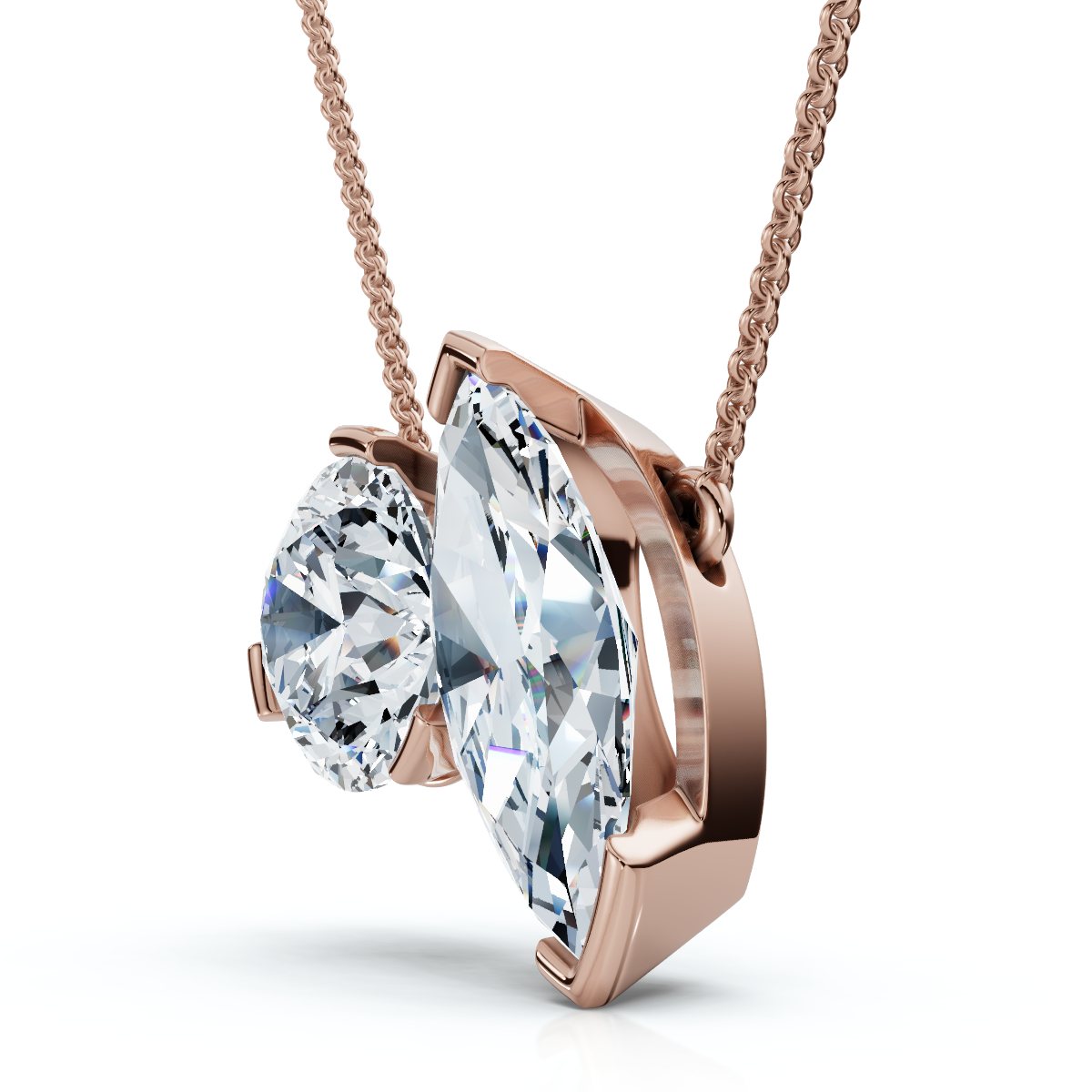 2Ct Toi et Moi Marquise and Round Diamond Pendant 14k Gold 18" Chain Lab Grown
