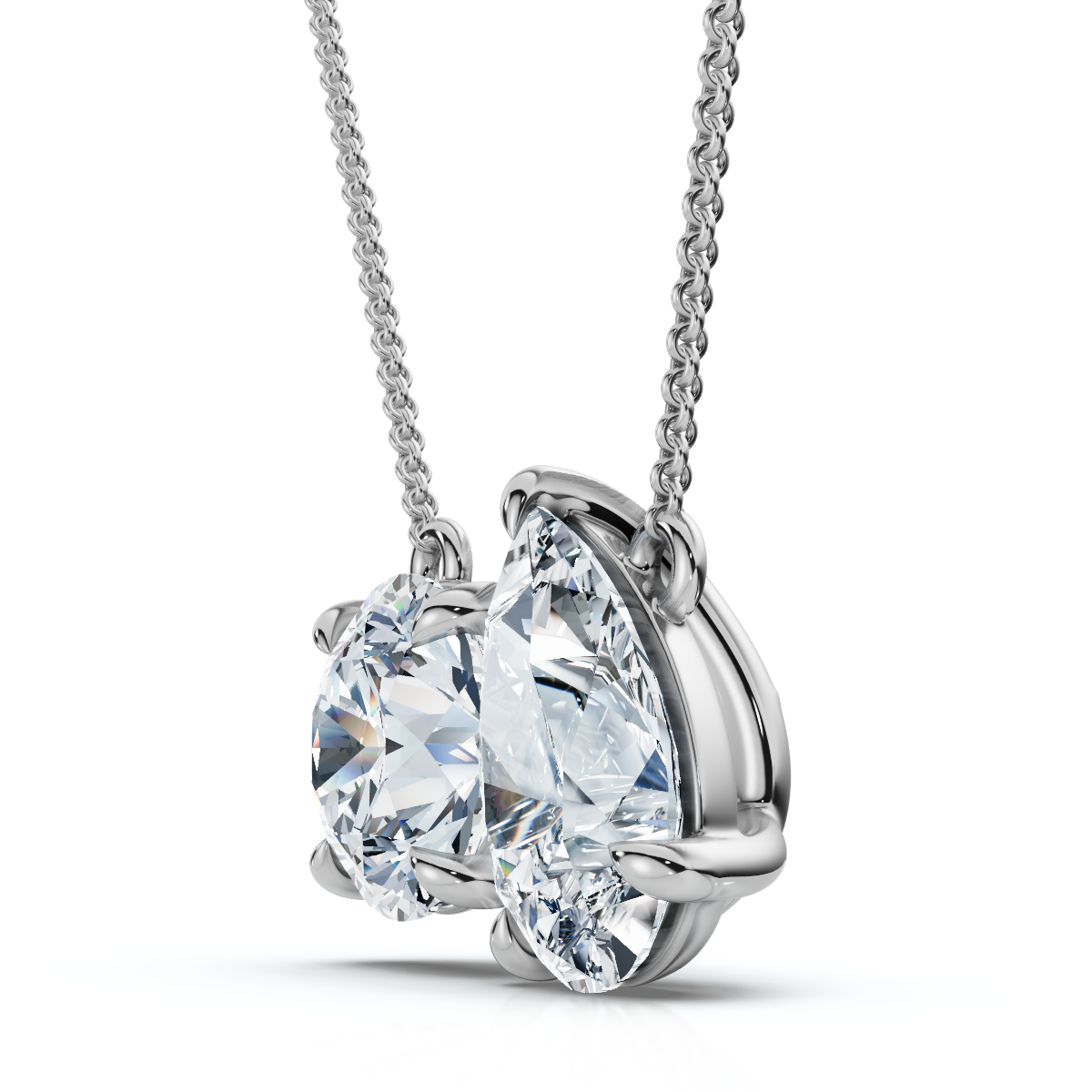 2Ct TW Toi et Moi Pear and Round Diamond Pendant 14k Gold 18" Necklace Lab Grown