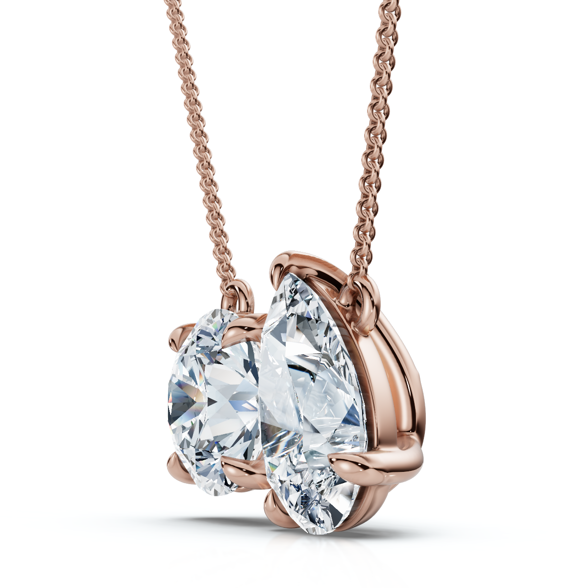 2Ct TW Toi et Moi Pear and Round Diamond Pendant 14k Gold 18" Necklace Lab Grown