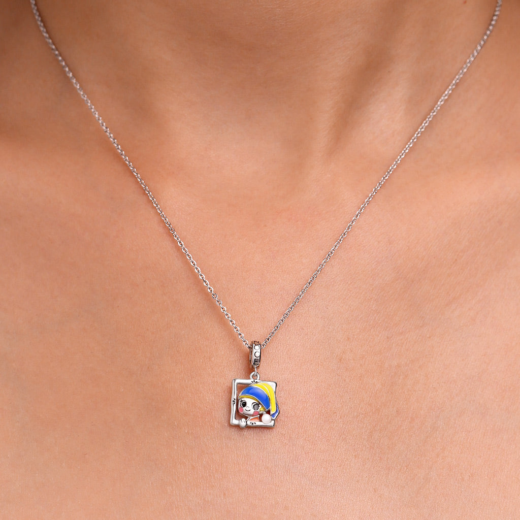 Gnoce Oil Painting Girl Pendant Dangle Charm