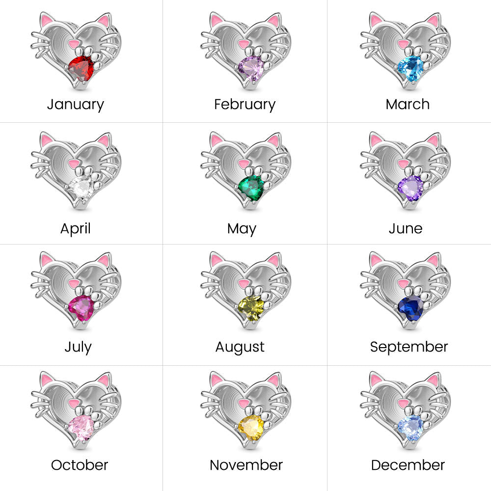 Gnoce Engravable Pet Cat Birthstone Charm