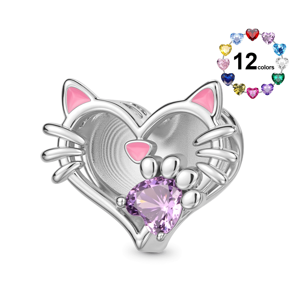 Gnoce Engravable Pet Cat Birthstone Charm