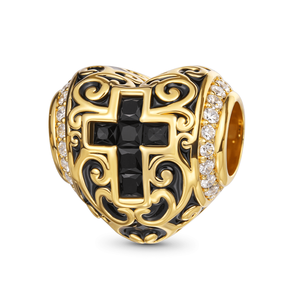 Gnoce Heart-shaped Retro Cross Charm