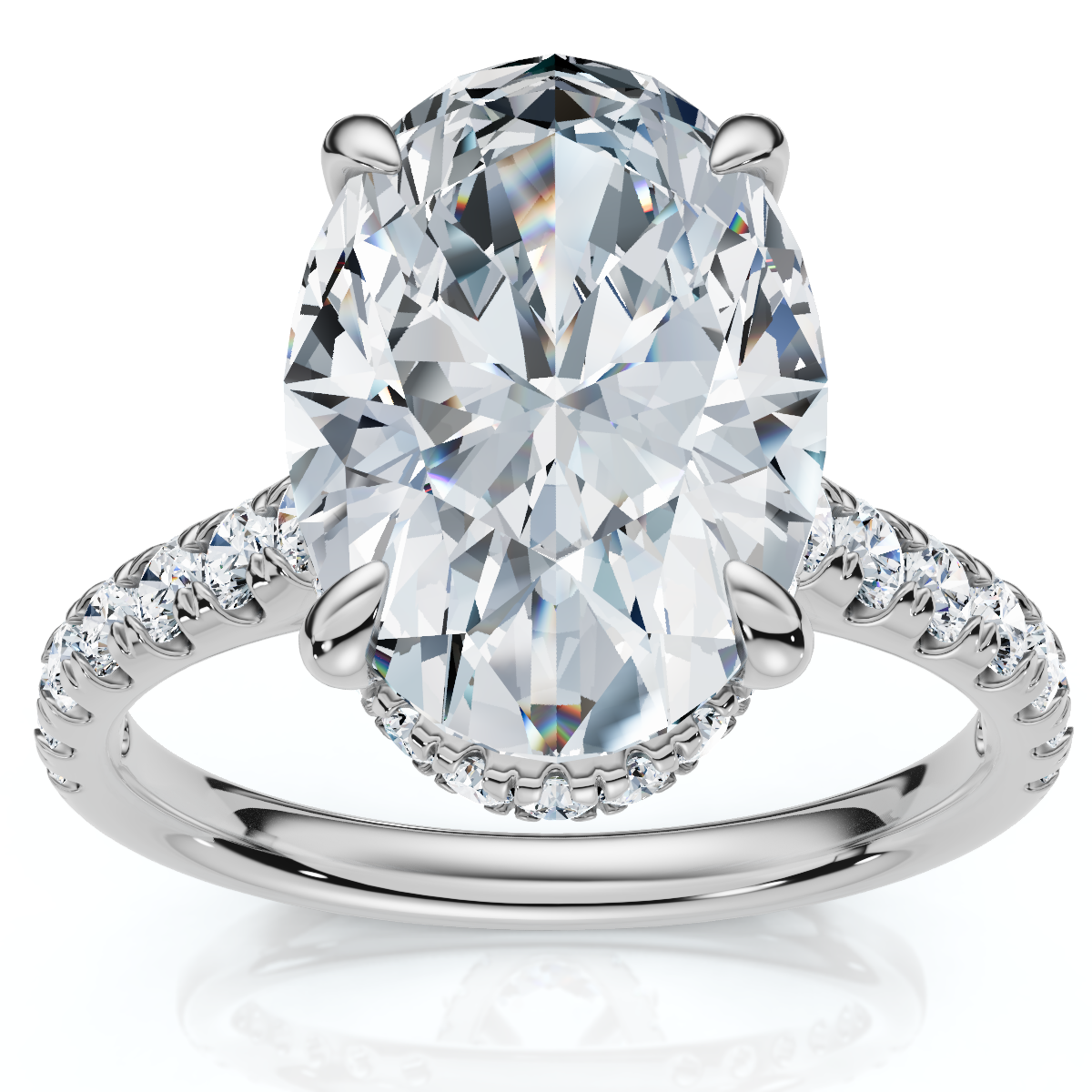 GIA Certified 3.69Ct Oval Hidden Halo Diamond Engagement Ring 14k White Gold