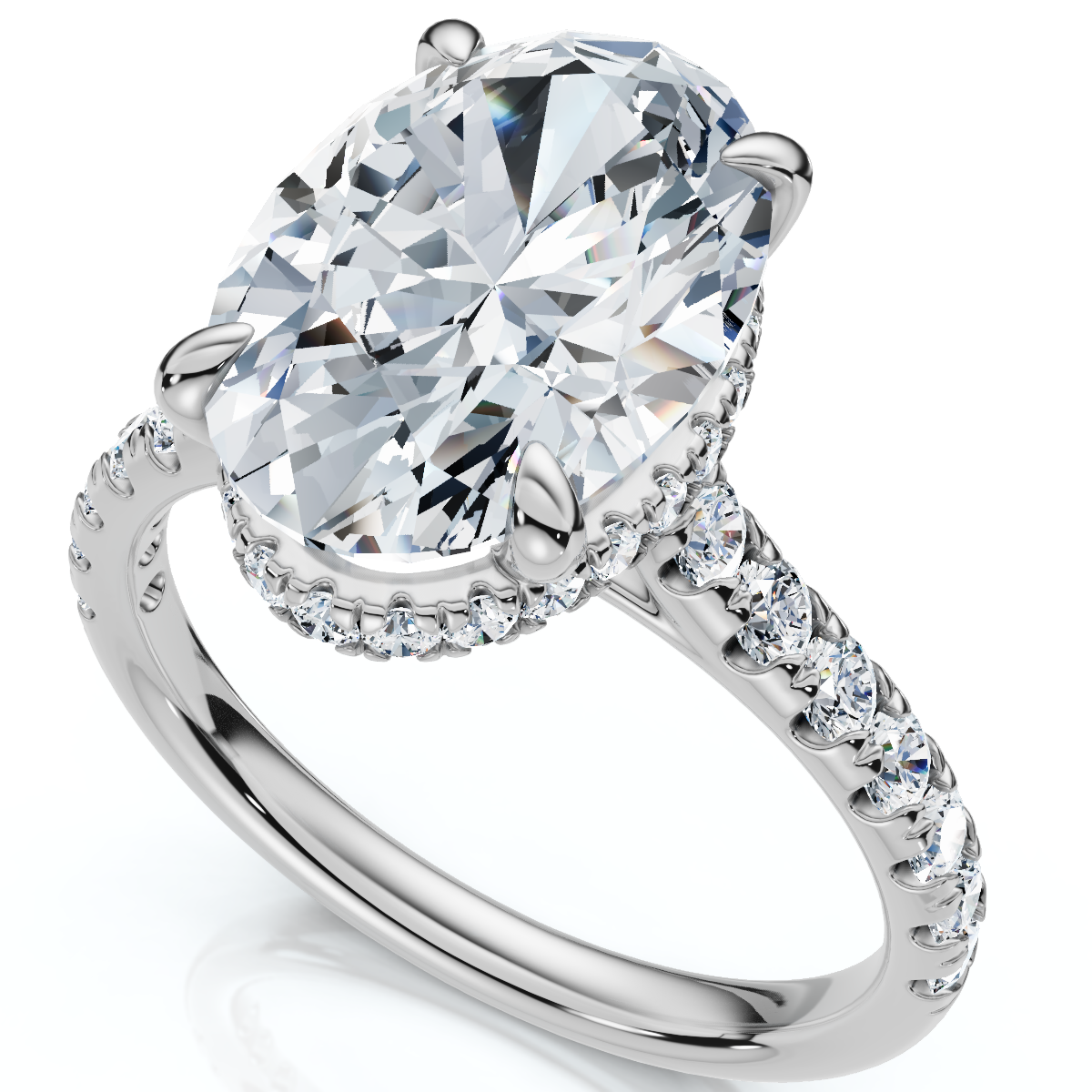 GIA Certified 3.69Ct Oval Hidden Halo Diamond Engagement Ring 14k White Gold