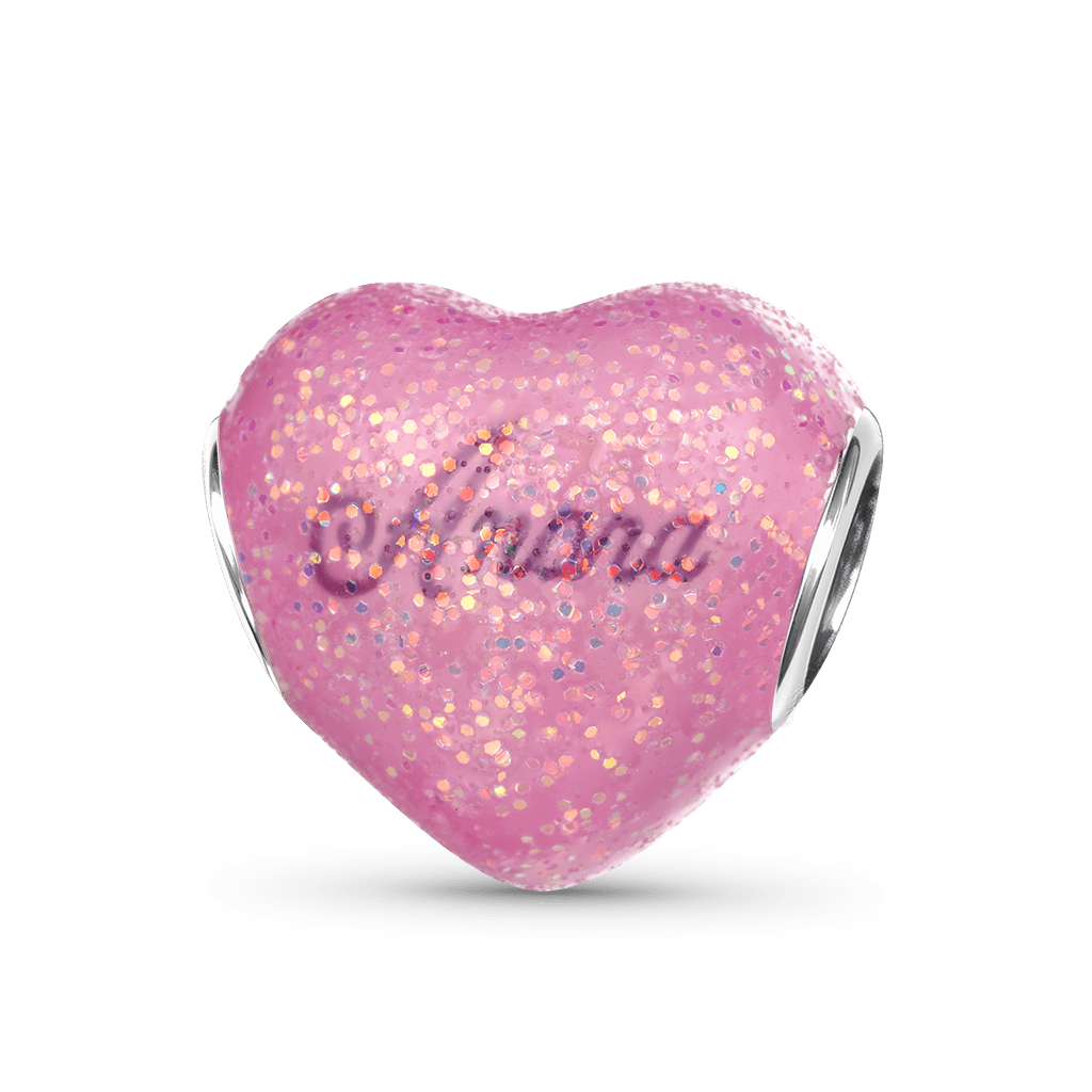 Gnoce Heart-shaped Glitter Pink Enamels Engravable Charm