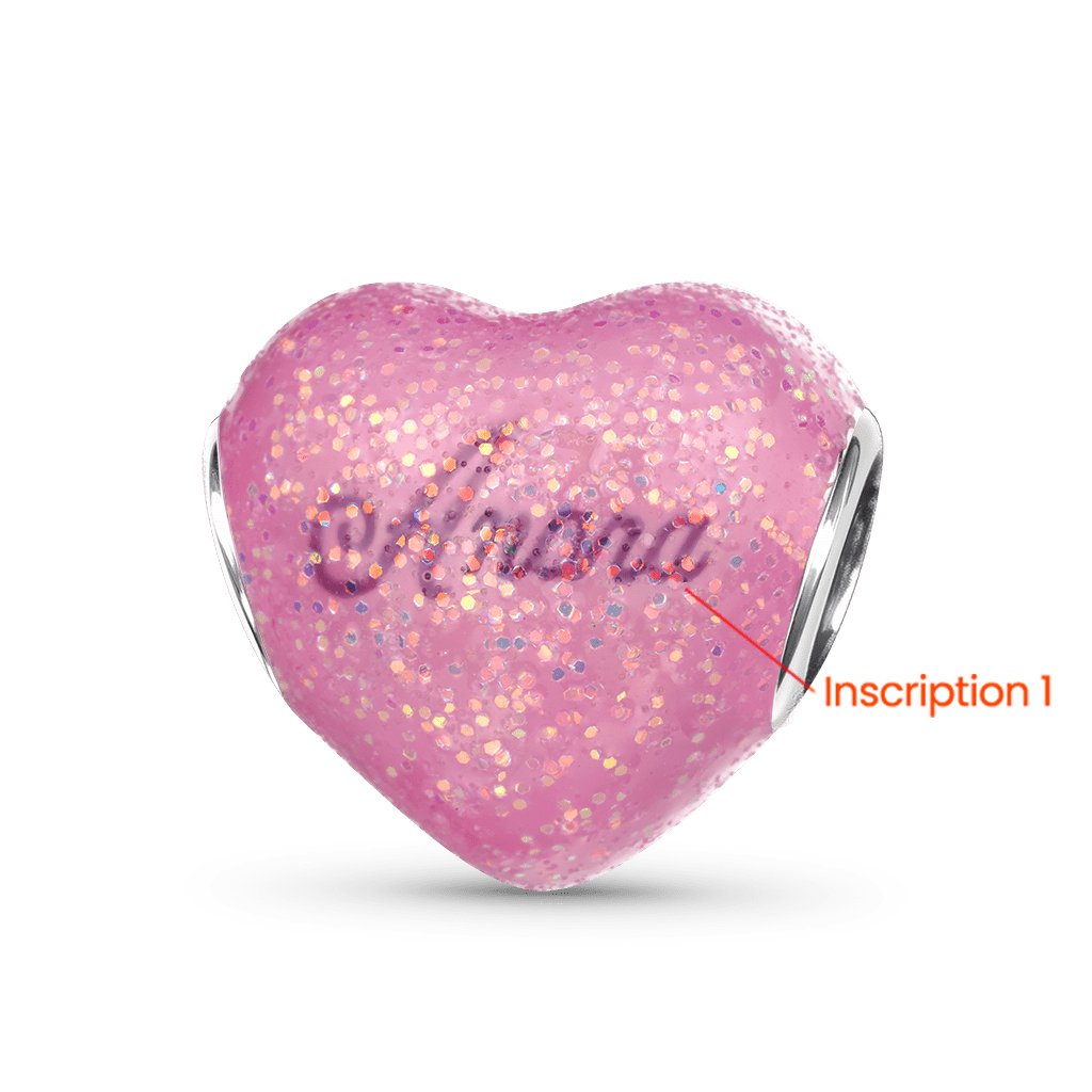 Gnoce Heart-shaped Glitter Pink Enamels Engravable Charm