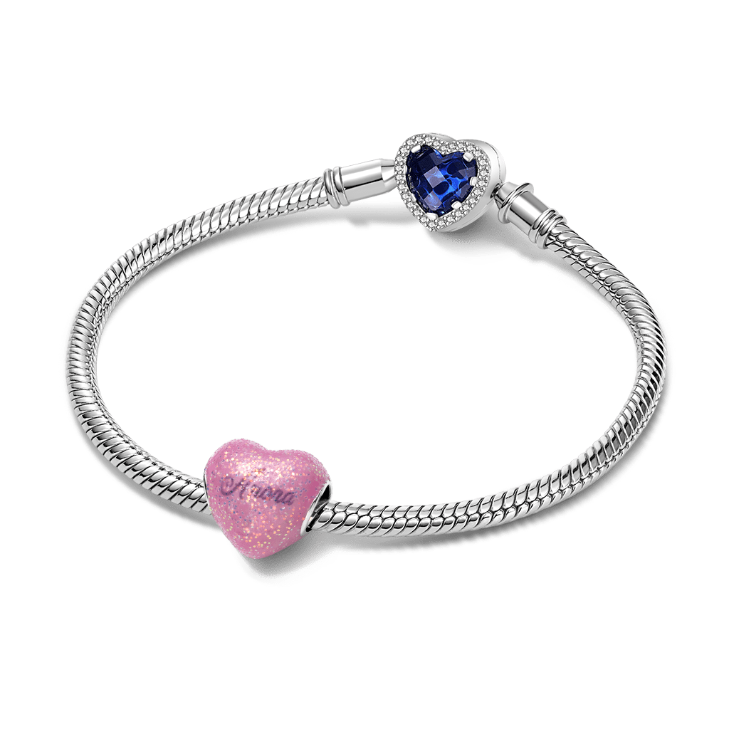 Gnoce Heart-shaped Glitter Pink Enamels Engravable Charm