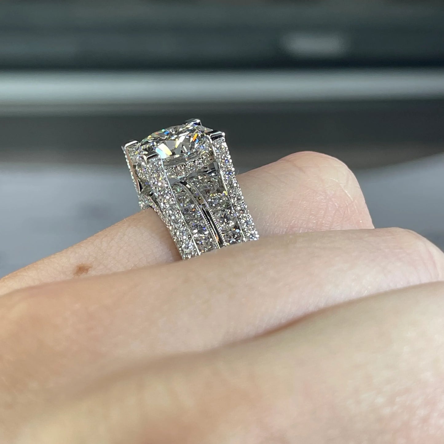 Lavish Round Cut 3.0ct Pave Engagement Ring In Sterling Silver