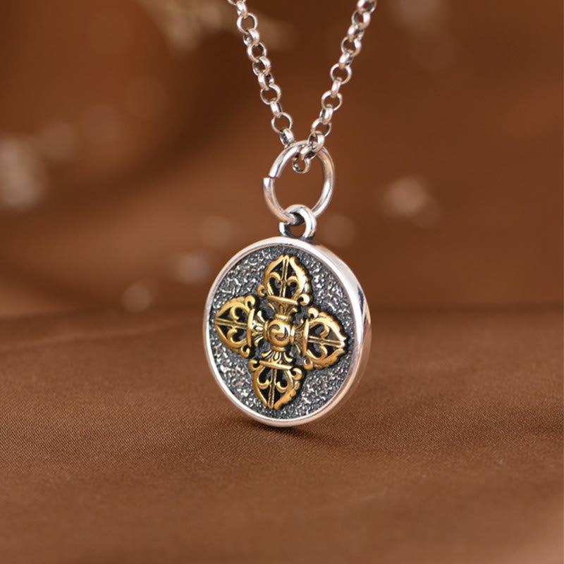 Fortune Jewel 925 Sterling Silver Double Dorje Vajra Blessing Necklace Pendant