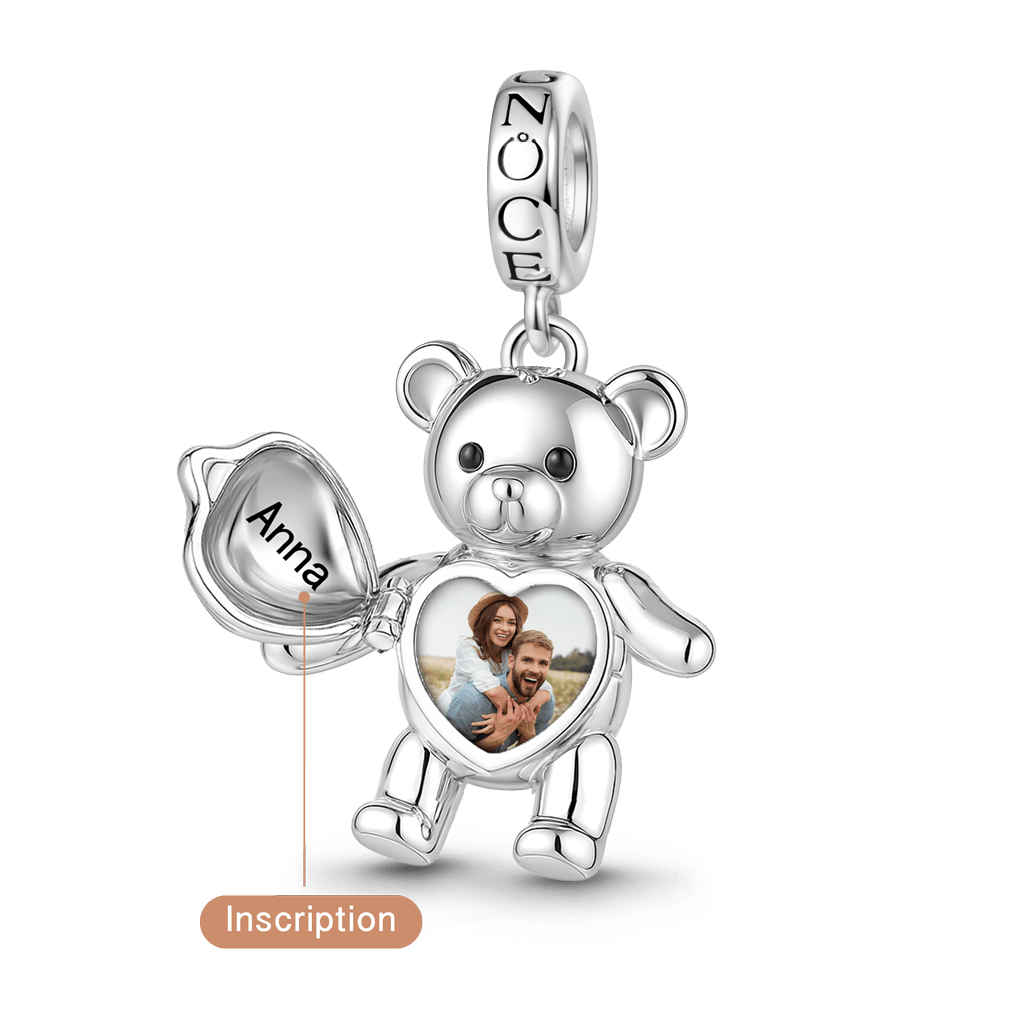 Gnoce Personalize Photo Engravable Bear Pendant Dangle Charm