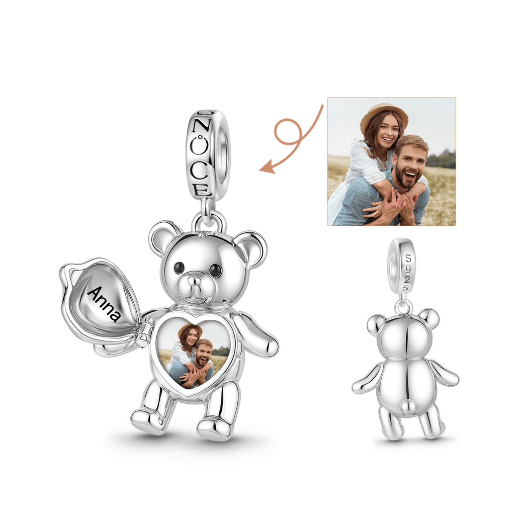 Gnoce Personalize Photo Engravable Bear Pendant Dangle Charm