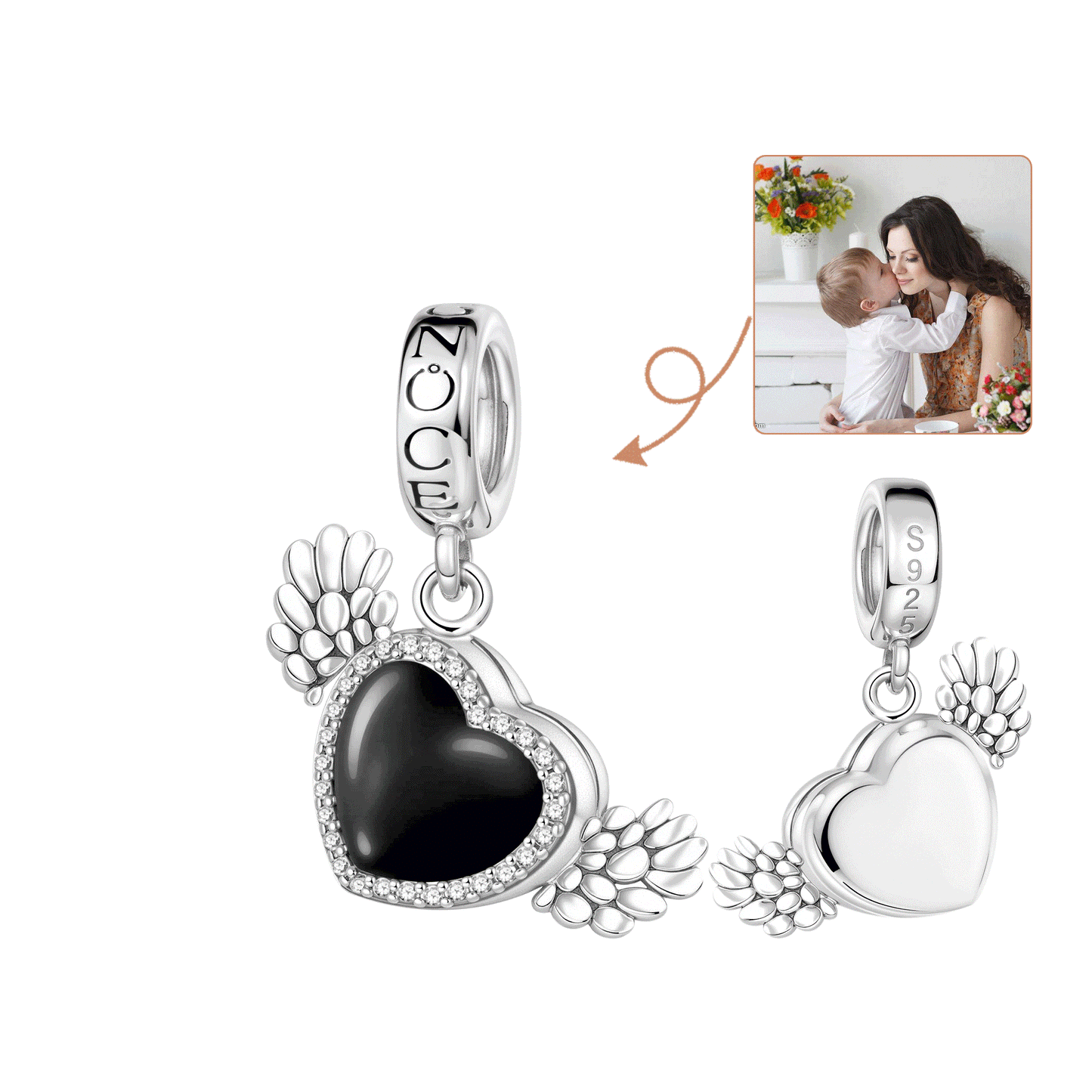 Gnoce Heating Color-changing Magic Personalized Photo Angel Wings Heart Pendent Dangle Charm