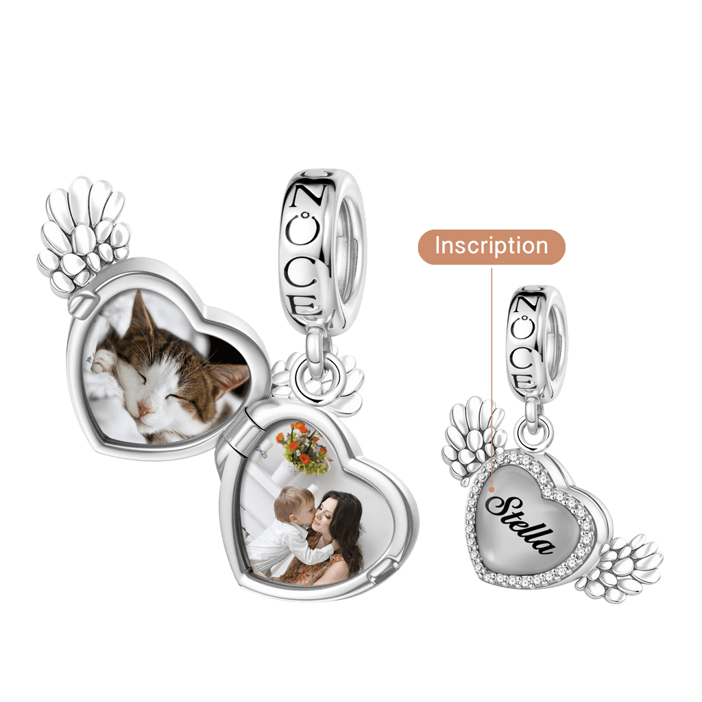 Gnoce Heating Color-changing Magic Personalized Photo Angel Wings Heart Pendent Dangle Charm