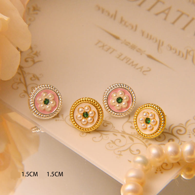 Fortune Jewel Enamel Flower Luck Earrings