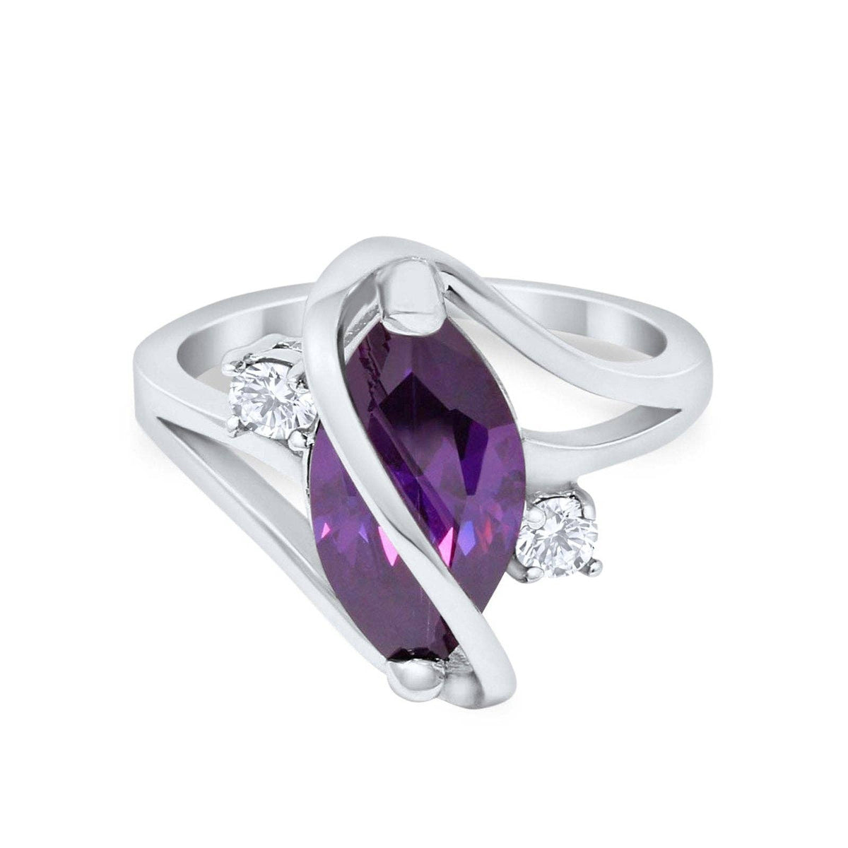 Swirl Fashion Ring Marquise Simulated Amethyst CZ: Simulated Amethyst CZ size V