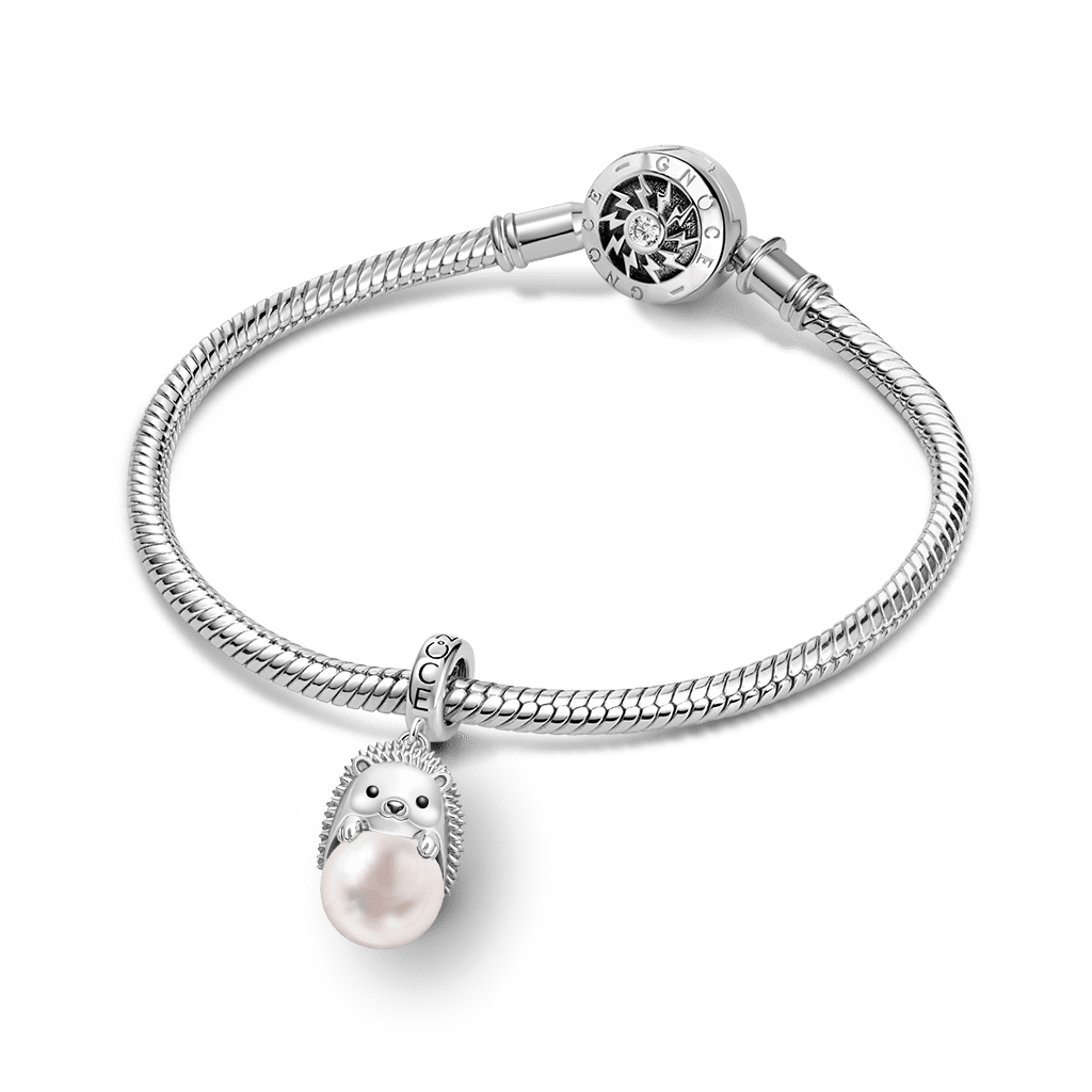 Gnoce Hedgehog with Pearl Pendant Dangle Charm