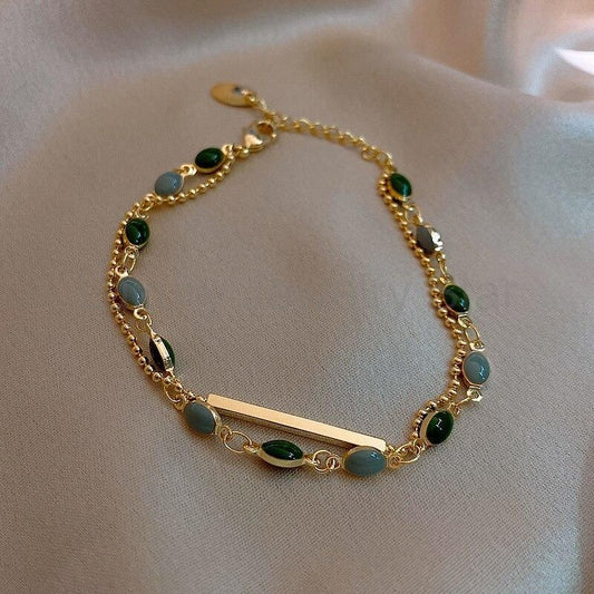 GREEN CRYSTAL DOUBLE CHAIN BRACELET
