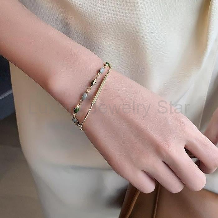 GREEN CRYSTAL DOUBLE CHAIN BRACELET - image 3
