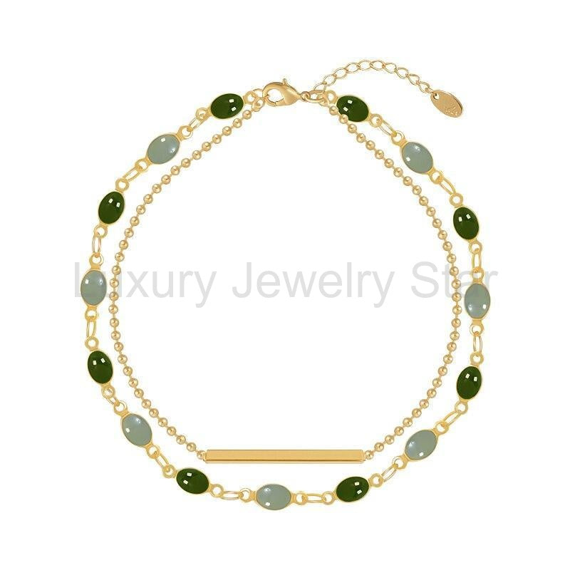 GREEN CRYSTAL DOUBLE CHAIN BRACELET - image 4