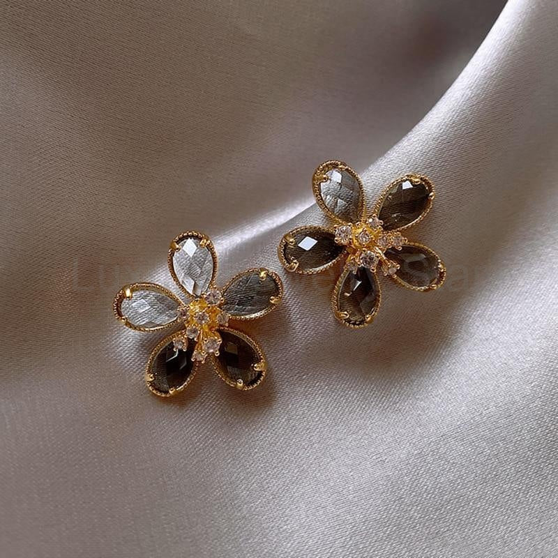 Black Ombre Crystal Flower Earrings - image 3
