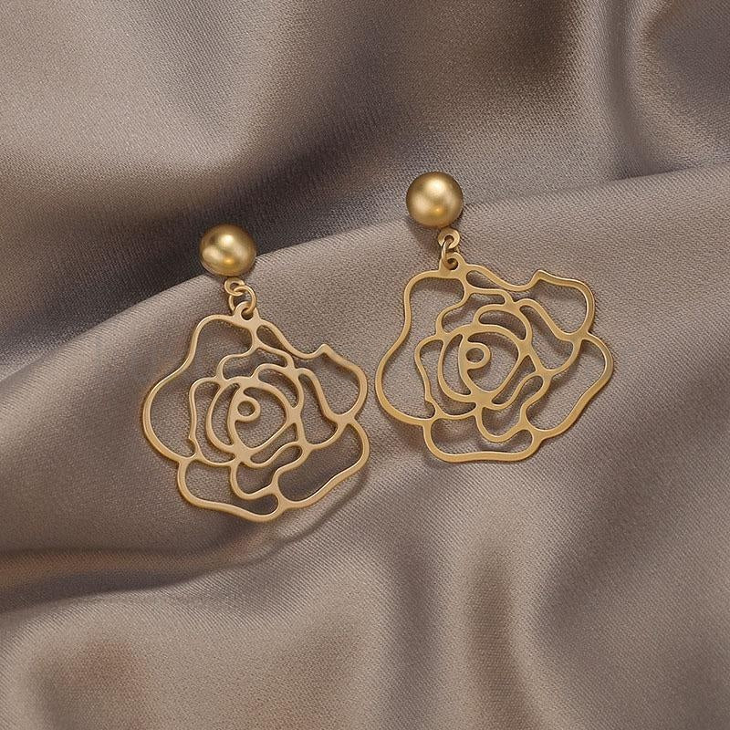 Hollow Metal Rose Earrings